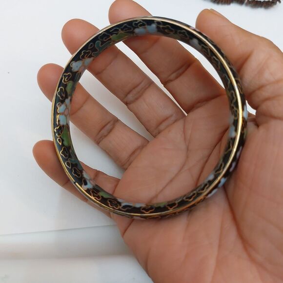 Jewelry - Vintage Double Sided Bright Multicolor Cloisonne Bangle Bracelet Asian Oriental